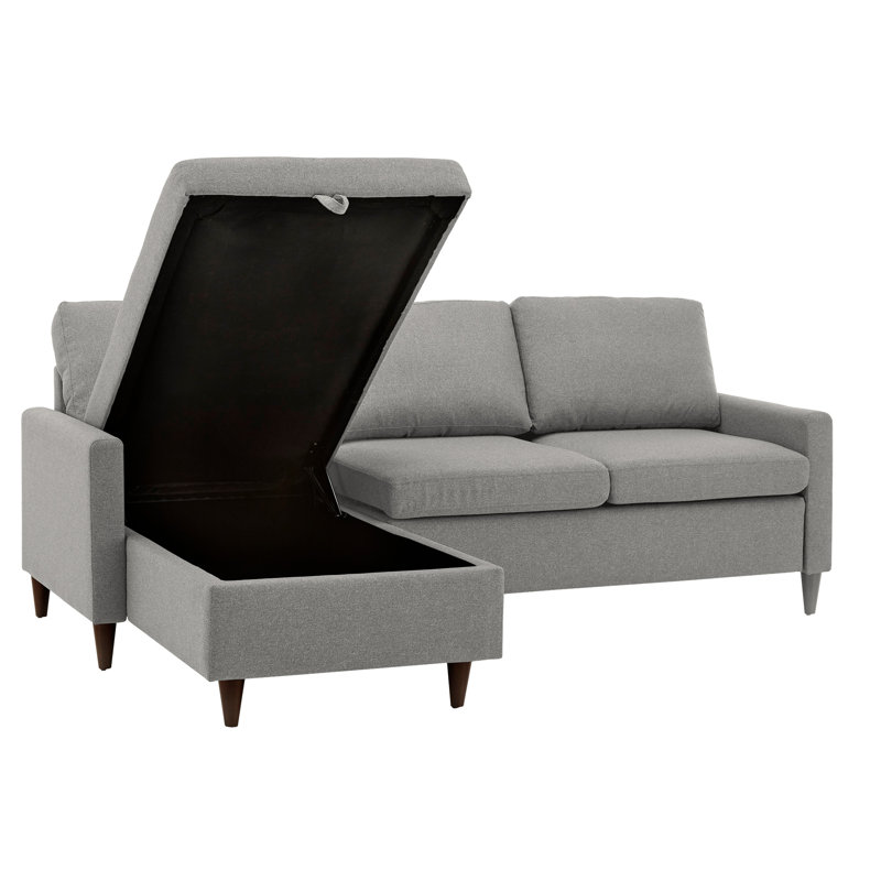 Debrah Upholstered L-Shaped Sectional Reversible, Light Gray Polyester Blend