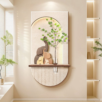 Art mural en grès neutre à DEL avec plantes éléphantes pour salon