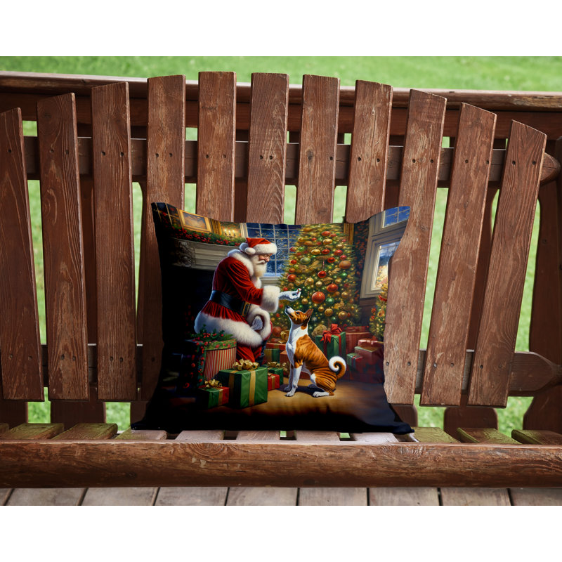 Coussin Basenji and Santa Claus, H 14 po x l 14 po