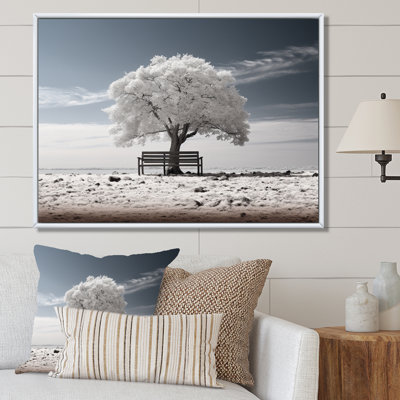 Grey White Tree Monochromatic Contemplation - Floral Canvas Wall Art