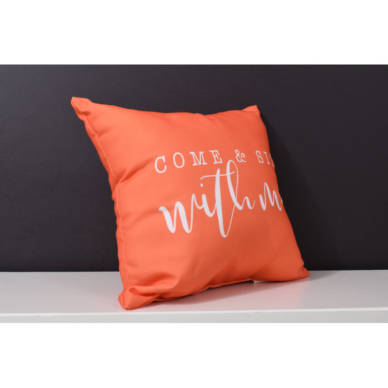 Textual Outdoor Throw Pillow, 16" H x 16" W, Orange