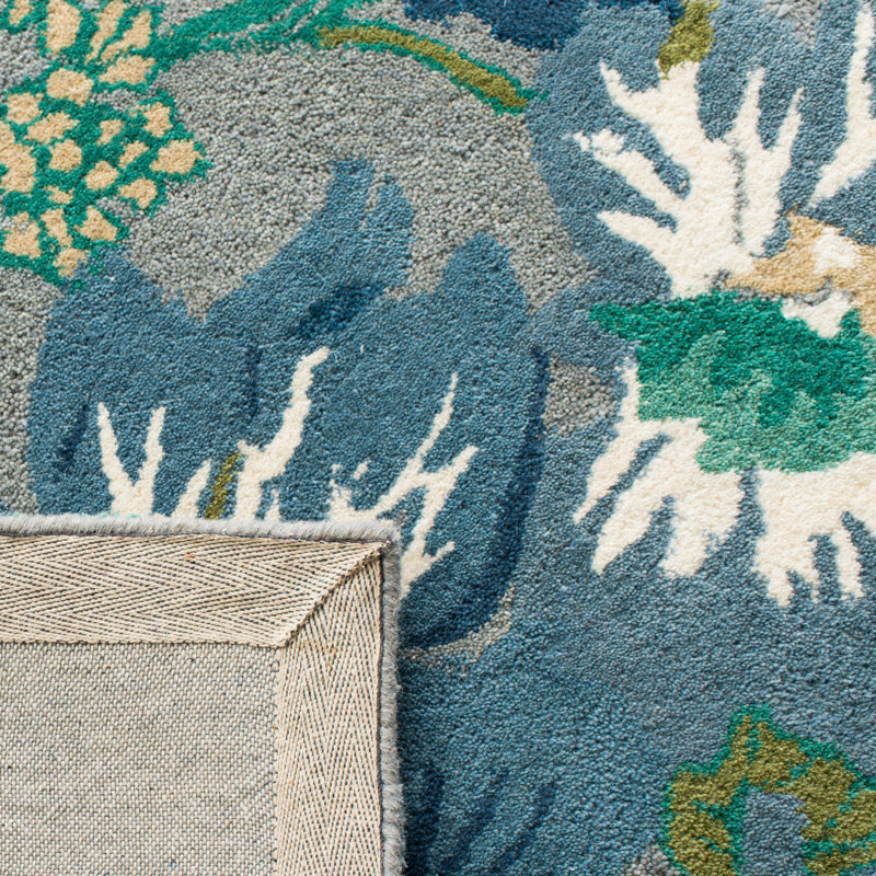 Tapis bleu en laine / viscose touffeté à la main Avayah Soho, Tapis de couloir 2 pi 6 po x 8 pi