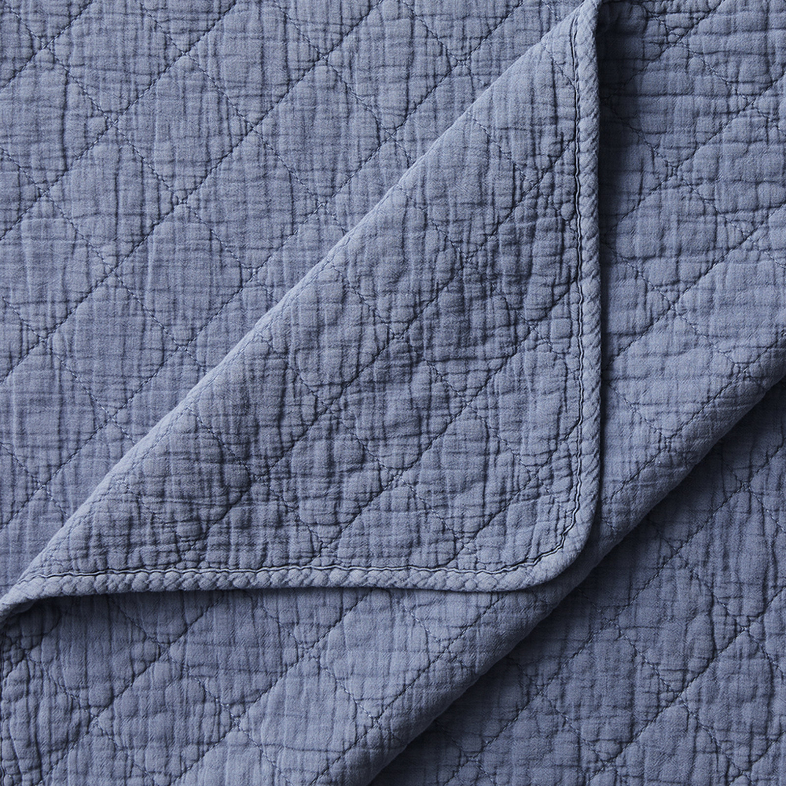 Bostwick Stonewashed Cotton Gauze Solid Color Classic Casual Modern Rustic Quilt Set, King Quilt + 2 King Shams, French Blue