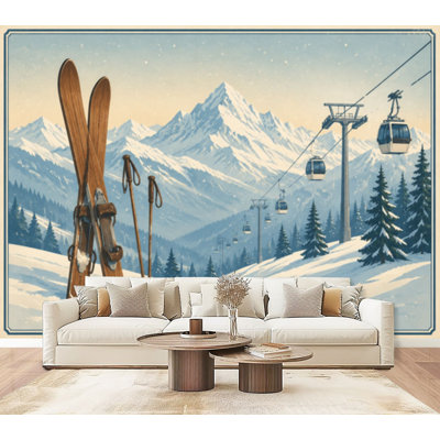 Décoration murale auto-adhésive moderne pour l'hiver, thème Hiver, bâtons de skis, bâtons de skis, sports d'hiver, L 69 po x l 96 po