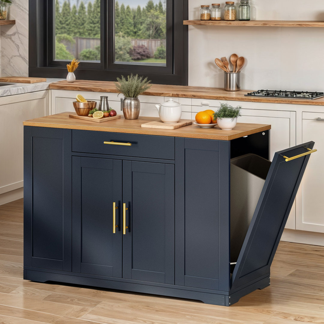 Jaryel 53.1" Large Portable Kitchen Island Kitchen Island Kitchen Cart With Tilt-Out Trash Can Storage Winston Porter