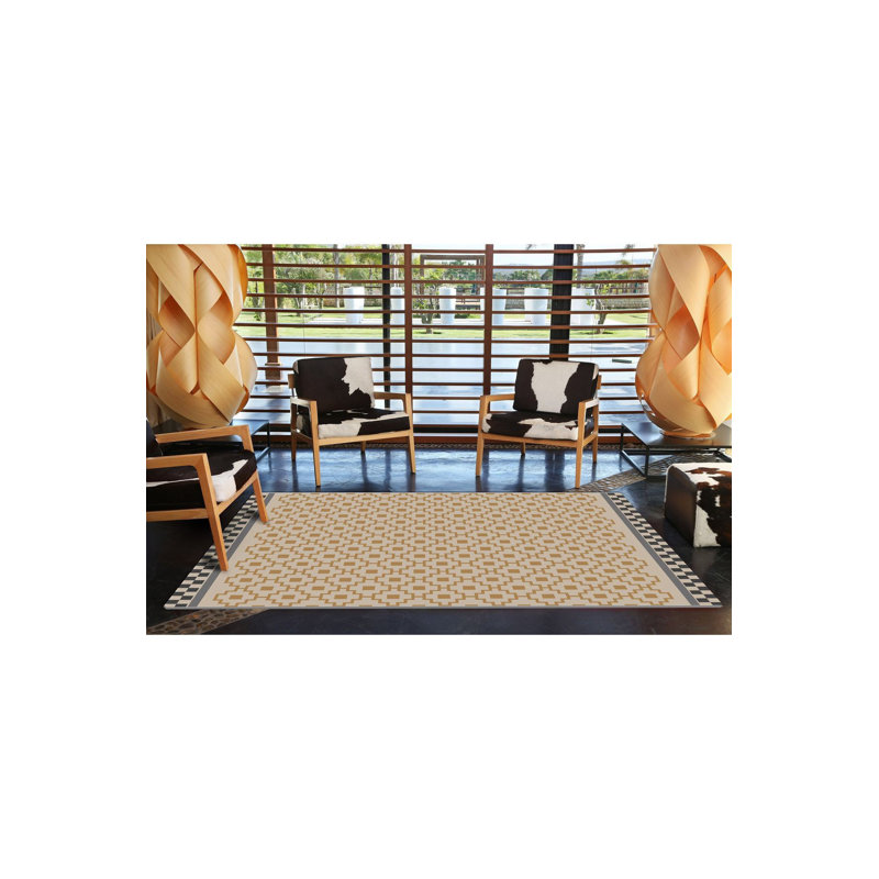 Tapis beige lavable à la machine à motif géométrique, Tapis de couloir 2 pi 6 po x 9 pi 10 po inclus