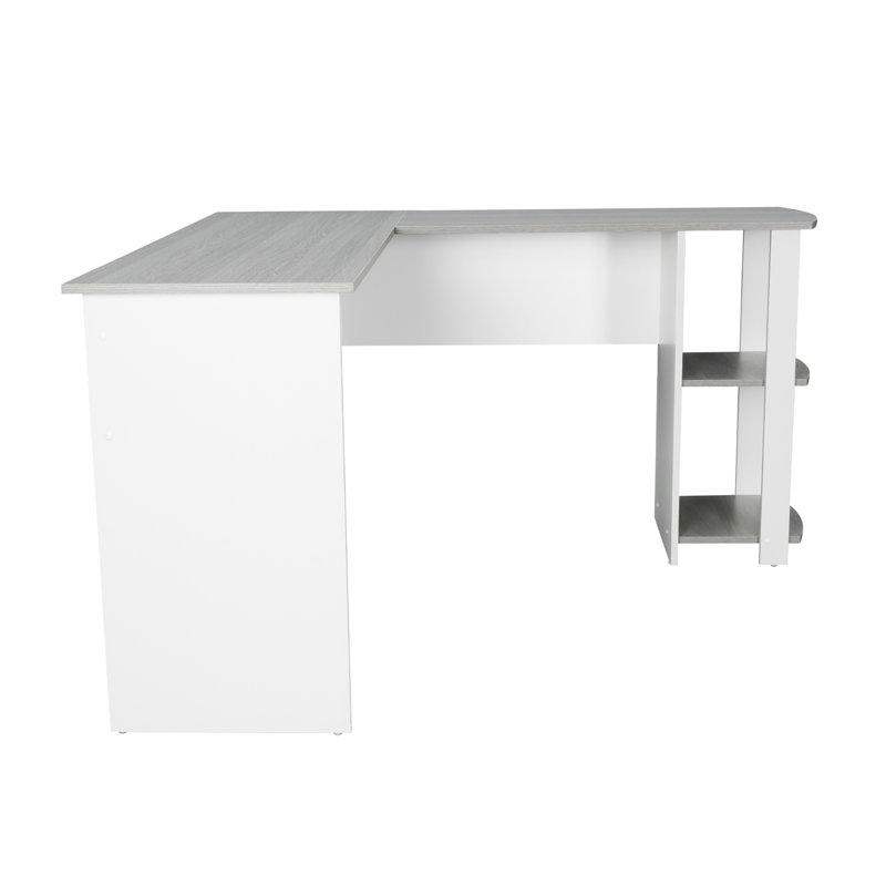 Techni Mobili Modern L-Shaped Desk With Side Shelves, Grey