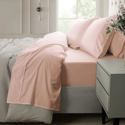 Loomsnest 100% Long Staple Cotton 400 Thread Count Sateen Sheet Set, Wrinkle Resistant, Deep Pocket, Fits up to 18", Queen, Blush