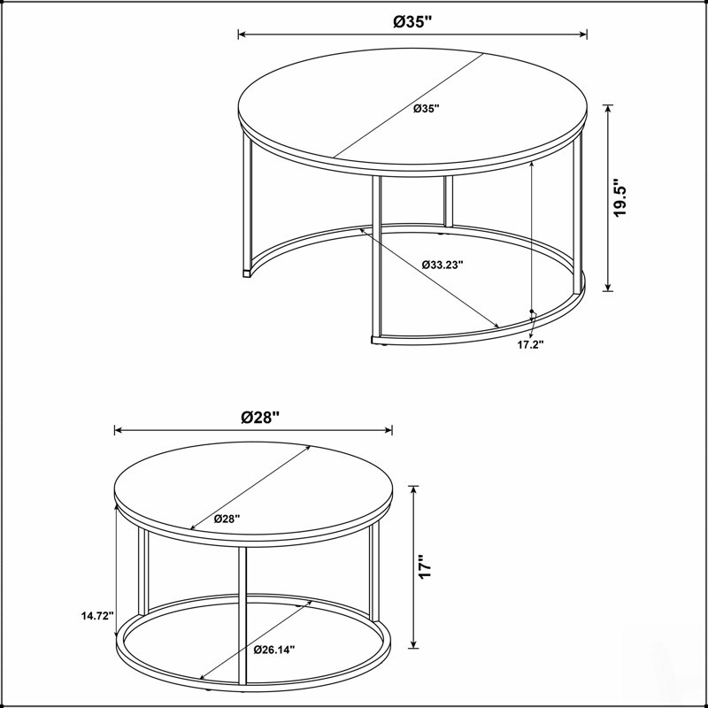 Ensemble de 2 tables basses gigognes rondes en pin pour un intérieur élégant et peu encombrant