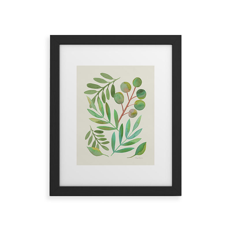 «Carey Copeland Watercolor Leaves II», reproduction d'art encadrée, H 10 po x l 8 po, Noir