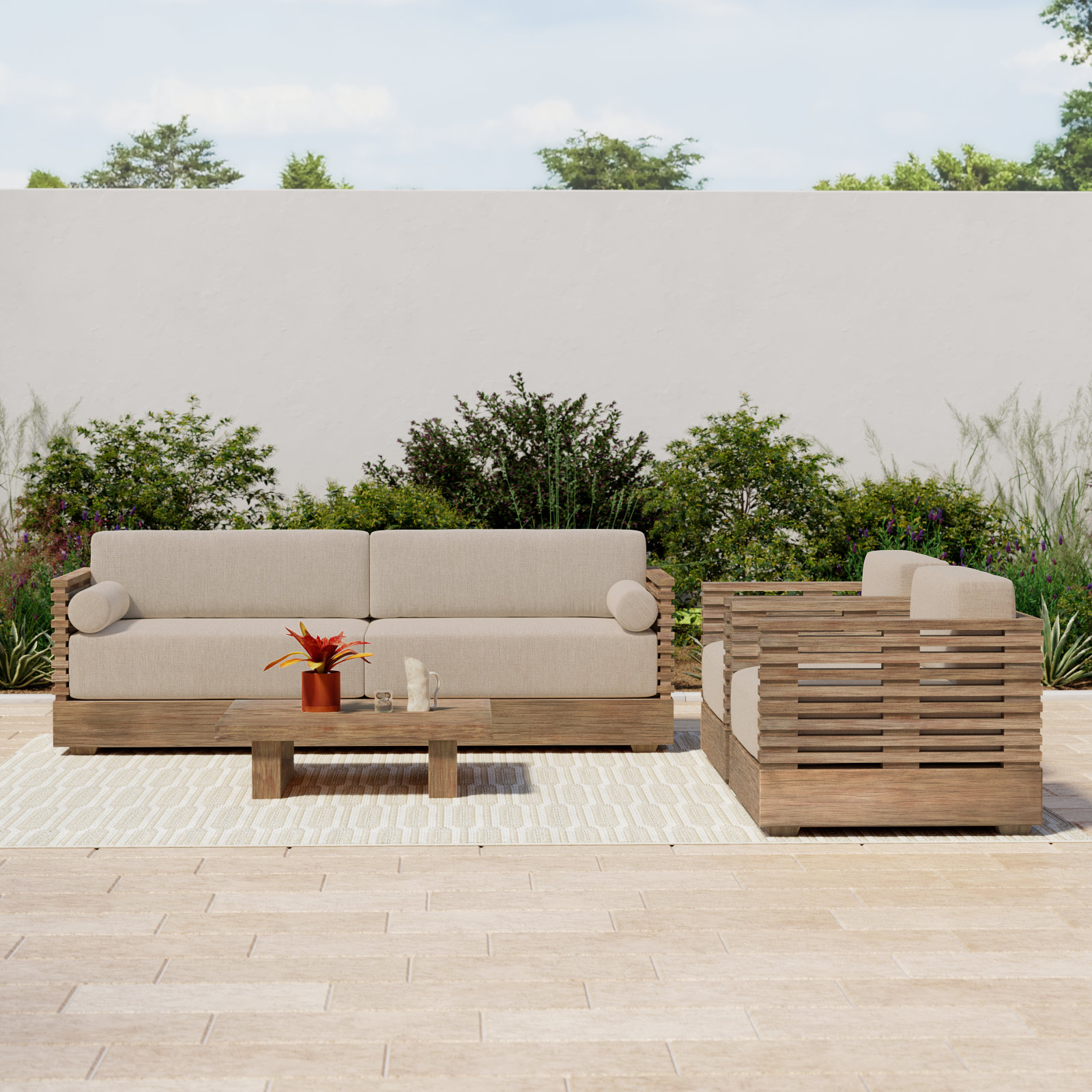 Aerilyn Eucalyptus 5 - Person Patio Conversation Set with Cushions, Taupe Performance, Brown