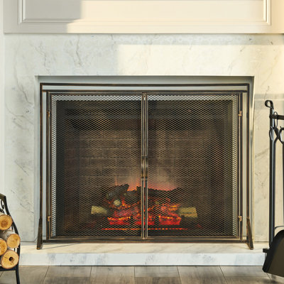 Modern Iron Fireplace Screen, Matte - 40.82"w X 30.04"h, Space Enhancer Stylish Screen Trendsetting Design