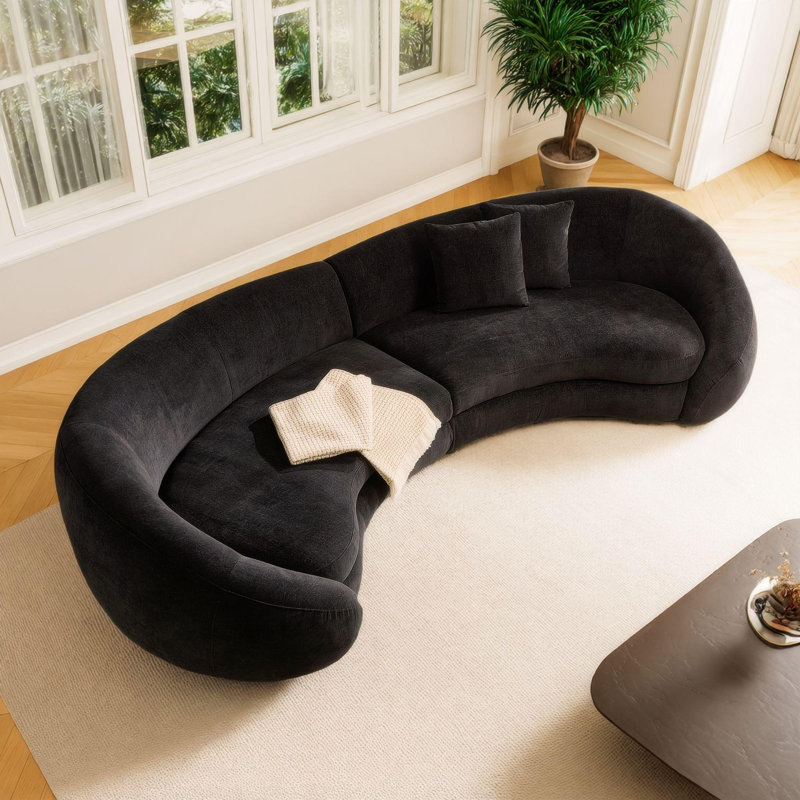Canapé modulaire incurvé Modern - ensemble de causeuse en C de 125 po, noir, 2 pièces pour salon, Noir
