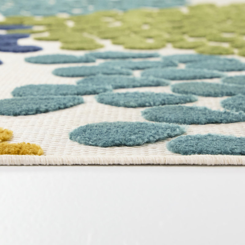 Mattoon Blue Abstract Floral Indoor/Outdoor Area Rug, Rectangle 7 pi 10 po x 9 pi 10 po