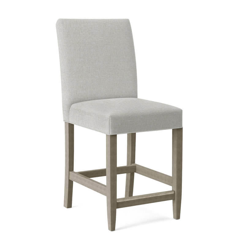 Manhattan Upholstered Stool with Solid Wood Frame, Snow Crypton Performance; 0884-91, Stone Hearth Finish
