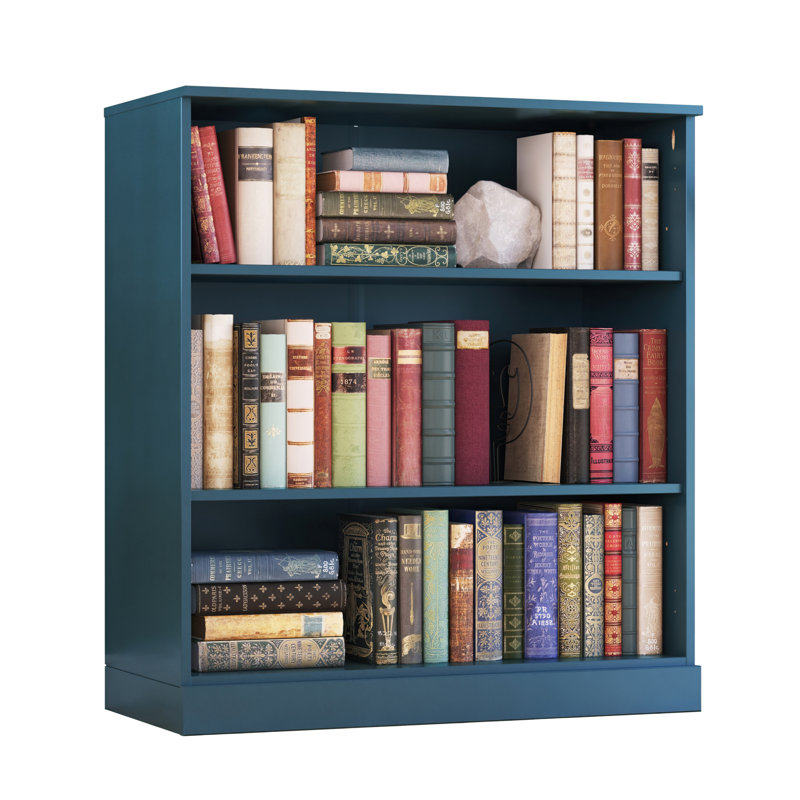 Palace Imports 100% Solid Wood 3-Shelf Bookcase, Adjustable Shelves, 32" Wide, 35.75" Tall, Teal Blue