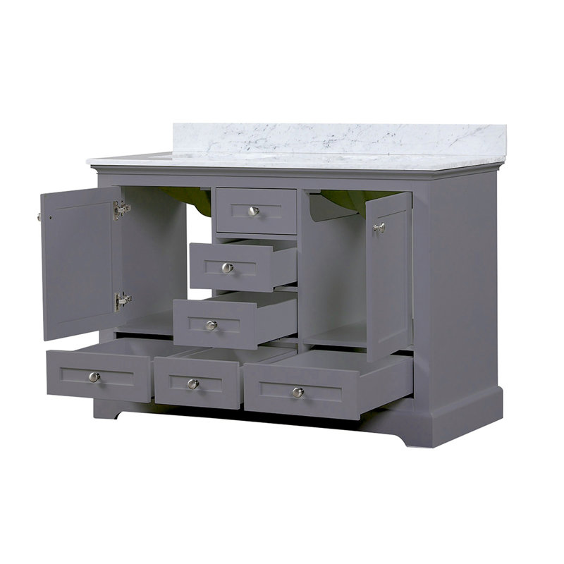 Meuble-lavabo double avec comptoir en marbre de Carrare, Gris foncé