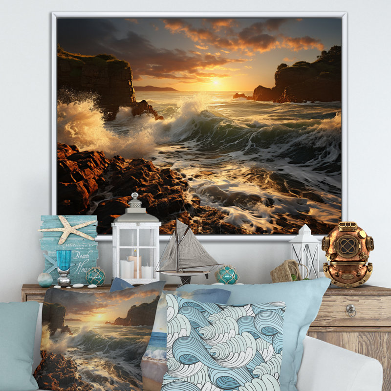 «Berislava Rocky Beach Elemental Encounter», reproduction sur toile, H 34 po x l 44 po, Cadre photo blanc
