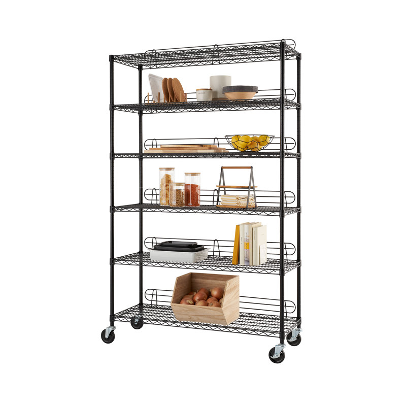 TRINITY EcoStorage 6-Tier NSF Wire Shelving Unit w/ Backstands and Wheels (48 in. W x 18 in. D), Satin Black