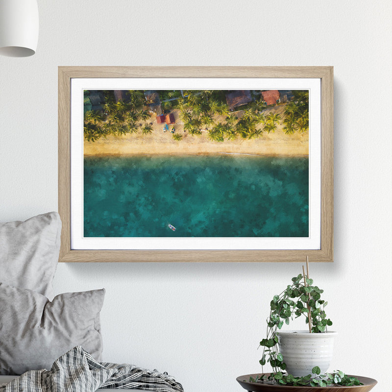 The Fishing Boat - Picture Frame Graphic Art, 36cm H x 48cm W x 2cm D, Oak