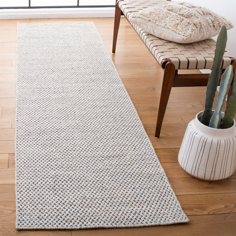 Estien Flat Weave Wool/Cotton Solid Color Rug in Ivory, Runner 2'3" x 9'