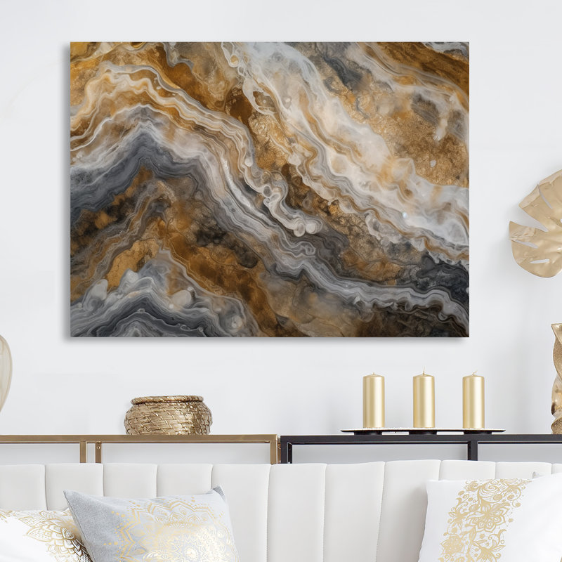 Or et gris effet marbre III Or et gris effet marbre III sur métal, impression, H 12 po x l 20 po x P 1 po