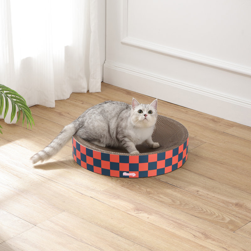 Grattoir pour chat en forme de bol rond et moderne en forme de bol 20,13 po Nelson, Marine / Rouge