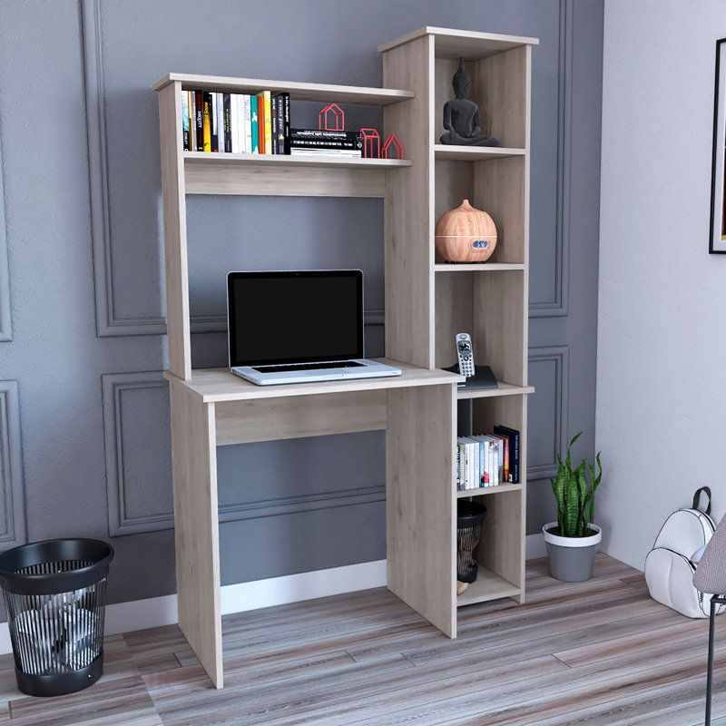Versalles Writing Desk With Two Shelves And Five Cubbies, Light Gray, For Organized And Stylish Workspaces, Light Gray