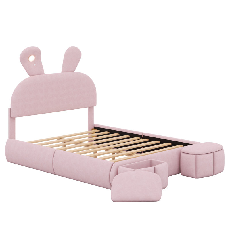 Lovely Cartoon Ears Design Upholstered Platform Bed with Light