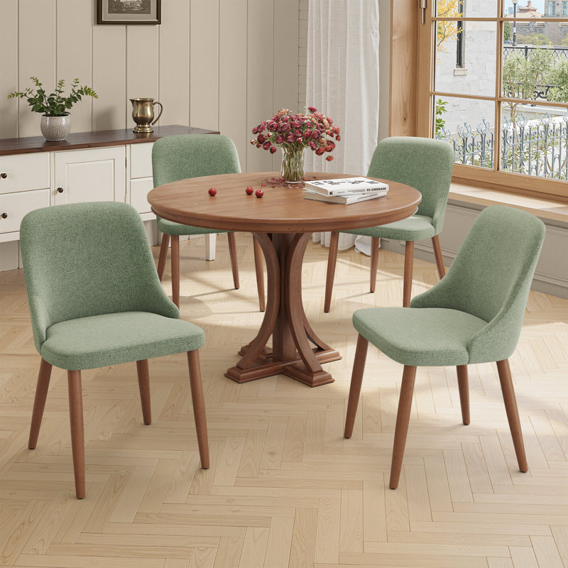 Wood Frame Upholstered Dining Chairs, Green