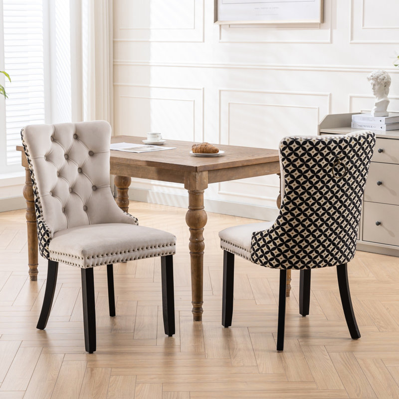2 chaises de salle à manger en velours classique, beige, coussin éponge à rebond élevé, pieds en bois massif pour pieds en mousse beige, pièce de style élégant