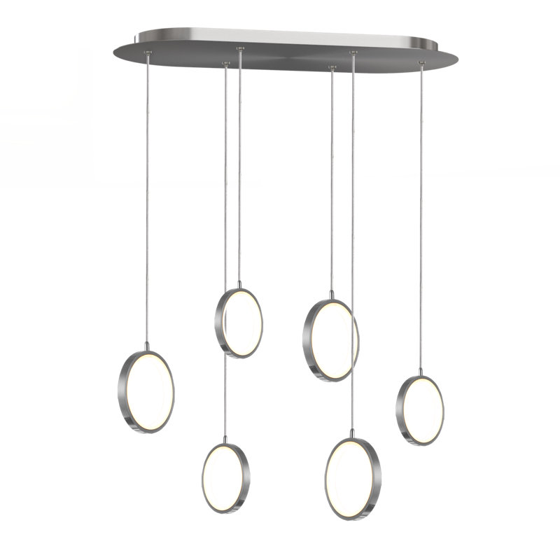 Luminaire suspendu géométrique à DEL 6 lumières Lauri, Nickel, H 2 po x l 25 po x P 8,25 po