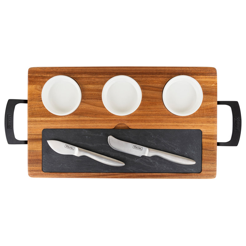 Viking 7pc Acacia Wood Slate Cheese Board/Charcuterie Set