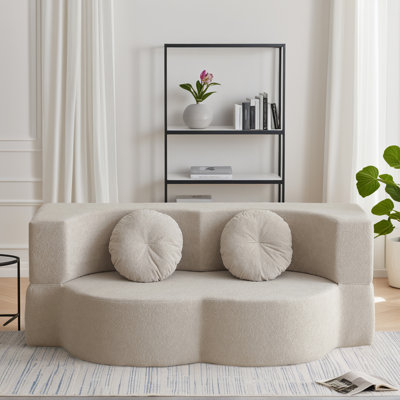 Canapé-lit pliant convertible 75 po Lozena Boneless, canapé-lit simple avec coussin, causeuse à compression moderne pour plancher et futon en tissu de velours, aucun assemblage requis