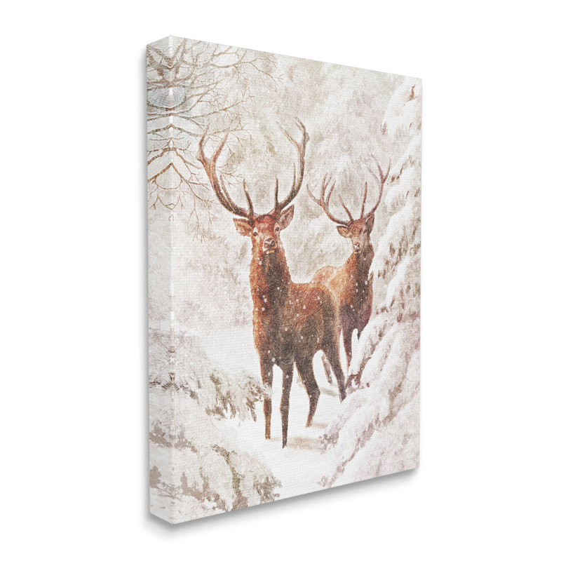 Peinture sur toile Elks Snowy Forest, H 40 po x l 30 po x P 1,5 po