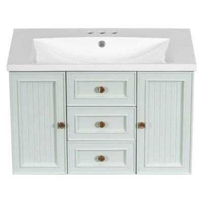 Ensemble de meuble-lavabo mural 30 po avec lavabo, tiroir fonctionnel, bois massif, panneau de fibres à densité moyenne et céramique