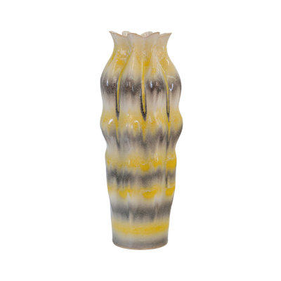 Parklawn Handmade Ceramic Beige Floor Vase for Living Room Decoration, Multicolor Stripes Vase Home Decor
