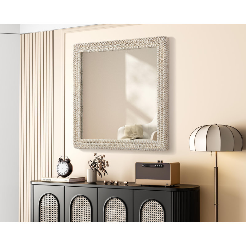 Dennard Cornhusk Mirror in Linen White, 40" x 40"