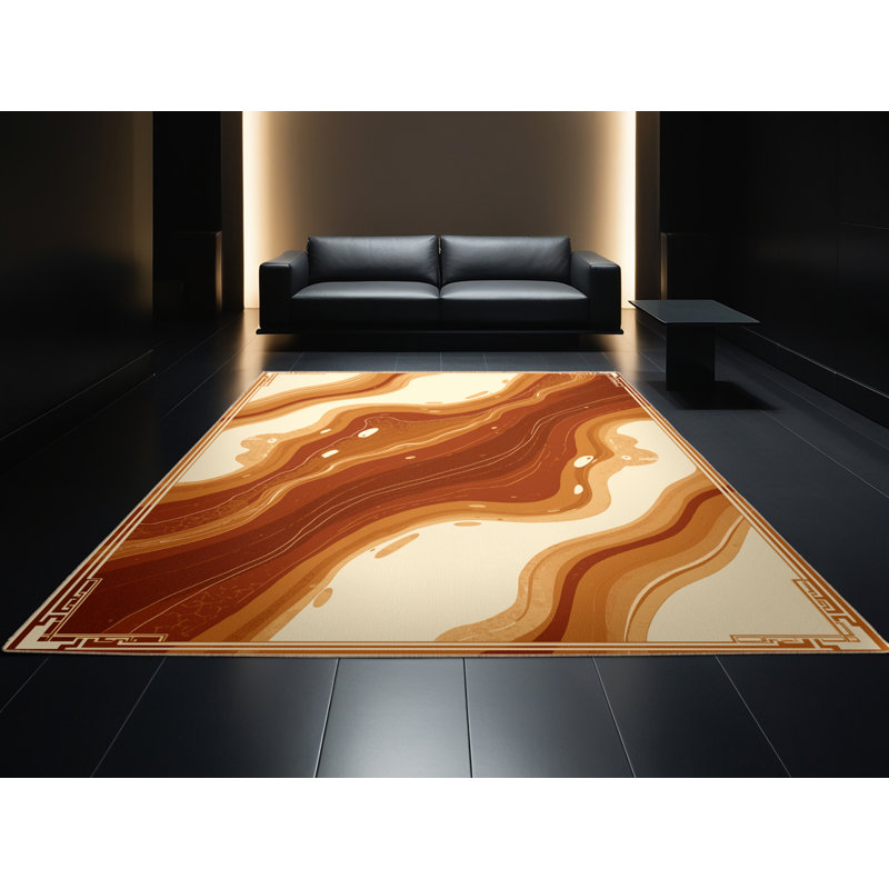 Machine Washable Kirkwood Caramel Flan Global Inspired Vintage Look Rug in Brown – Beige Binding, 7x10