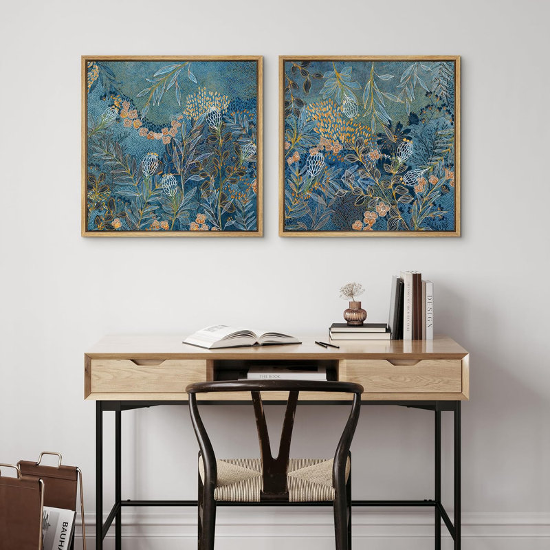 Motif abstrait géométrique de style Mid-Century moderne, art moderne chic et minimaliste, Natural Floater Framed