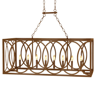 Lustre rectangulaire pour îlot de cuisine à 8 lumières New Orleans