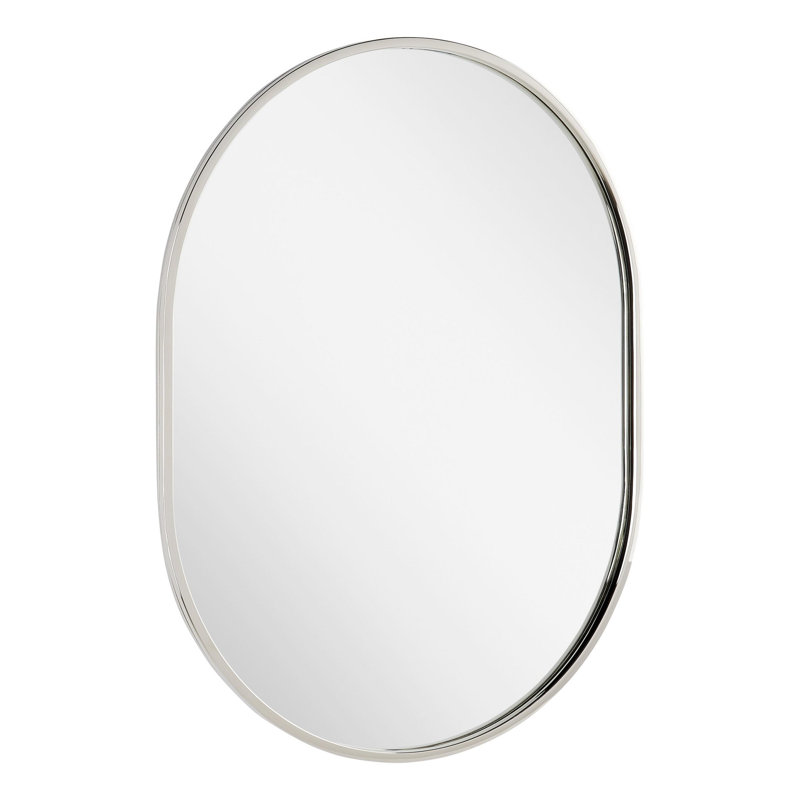 Colborne 32-1/2" x 24" Modern Oval Framed Bathroom Wall Mirror, Polished Nickel