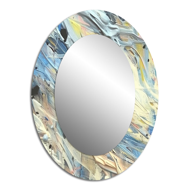 Été, souvenirs abstraits en blanc et bleu - Miroir mural moderne ovale, 40 po x 30 po