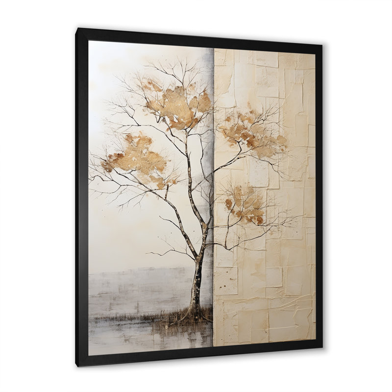" African Beige Tree II ", Black Single Picture Framed, 20" H x 12" W