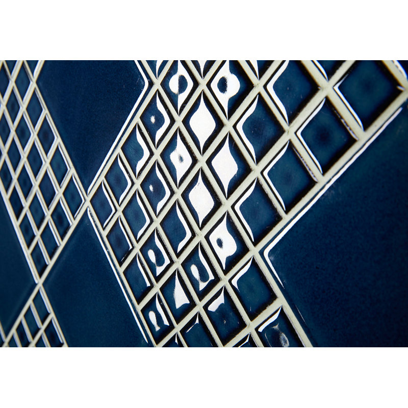 Biyusai 0.89" x 0.89" Ceramic Mosaic Wall Tile, 1.85" W x 1.85" L, Navy Blue