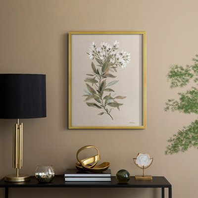 «White Floral Stem I», reproduction encadrée - bois massif