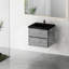 Meuble-lavabo suspendu de 61 cm (24 po), lavabo en quartz noir sable, armoire gris ciment, tiroirs à fermeture amortie, esthétique moderne, gain de place, installation facile, construction robuste, rangement de l'eau, finition élégante.