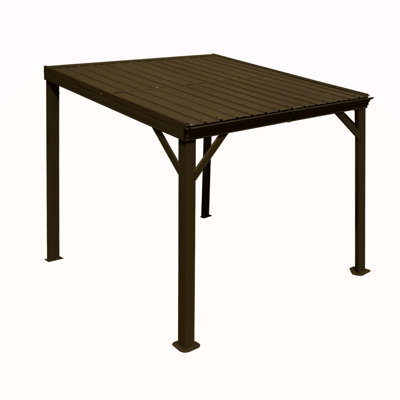 Pavillon de jardin incliné de 8 pi x 8 pi avec pavillon de jardin avec système de drainage intégré, toit en acier galvanisé, abri de patio à toit rigide pour terrasse, porche, cour et plus