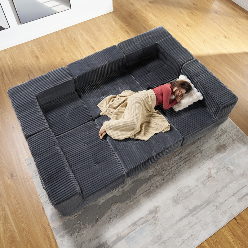 Boneless Modern Modular Sectional Sofa–Oversized Corduroy Couch with Deep Seating & Adjustable Configuration, Gray Corduroy
