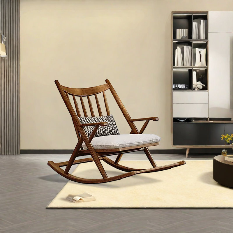 Chaise berçante en bois de frêne, Blanc cassé